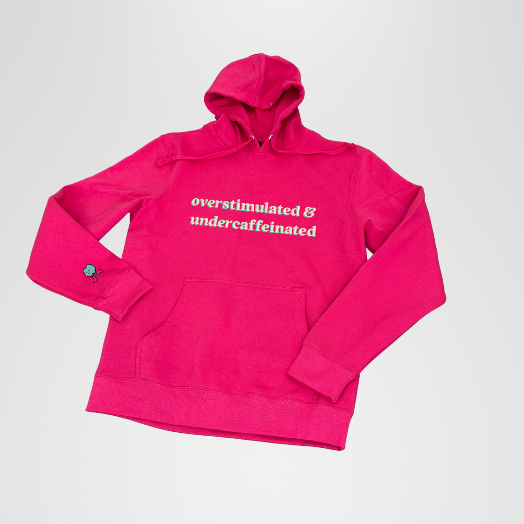 Overstimulated and Undercaffeinated Hoodie Navy and Dark Fuchsia