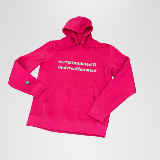 Overstimulated and Undercaffeinated Hoodie Navy and Dark Fuchsia